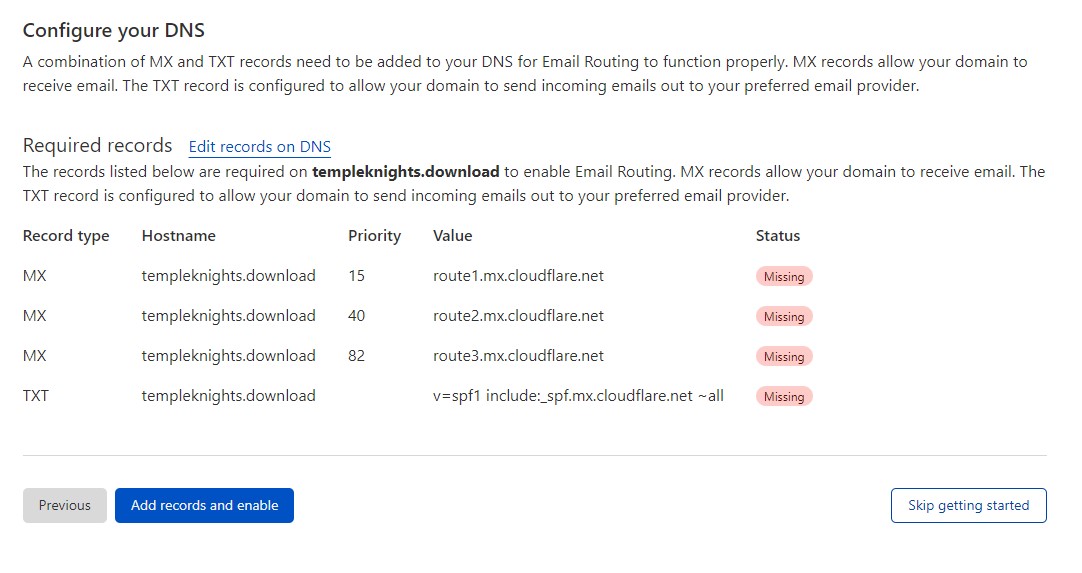 Cloudflare email DNS Config